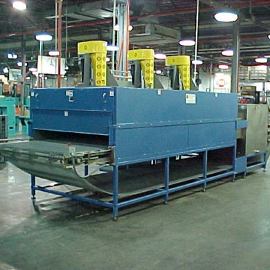 Tube forming conveyor oven, water spray quench, and controls.